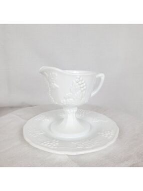 VTG Indiana Colony co Milk glass Harvest grape footed creamer / saucer
